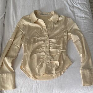 Cream Satin Button-Up Blouse